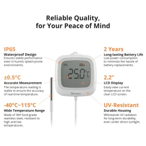 SONOFF SNZB-02LD IP65 Zigbee LCD Smart Thermometer (Probe Version)