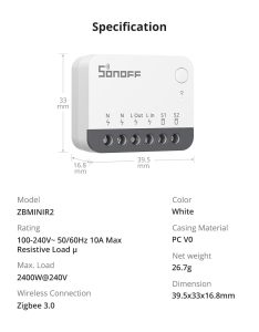 SONOFF ZBMINI R2 Extreme Zigbee Smart Switch (Neutral Wire Required)