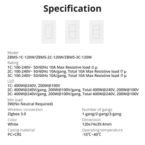 SONOFF Zigbee Smart Wall Switch ZBM5 – No Neutral 2CH