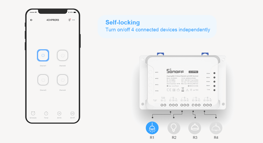 Sonoff 4CH Pro R3 WiFi Smart Switch with RF (dc and ac) - Image 2