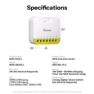 Sonoff ZBMini 2CH Duo L (No Neutral)