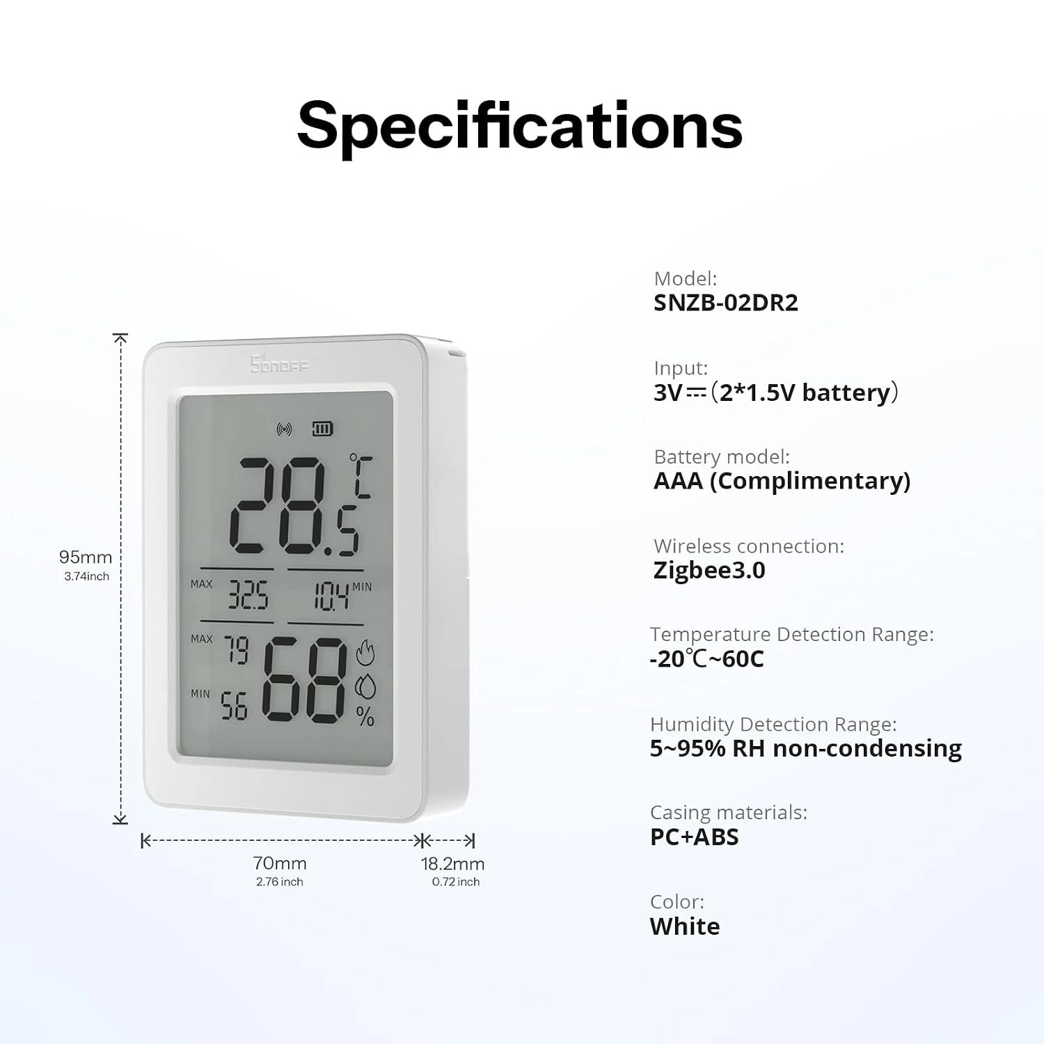 SONOFF AirGuard LCD Zigbee Temperature And Humidity Sensor SNZB-02DR2